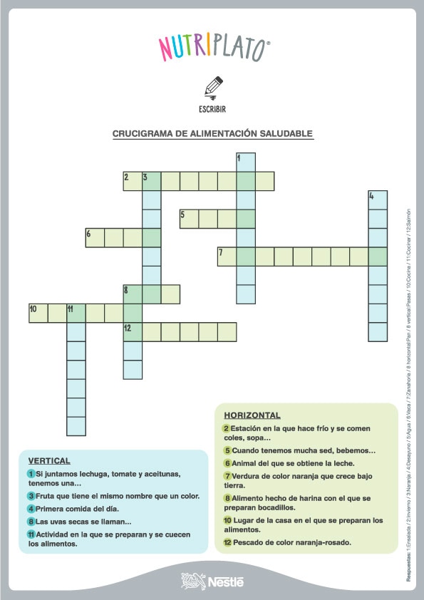 Crucigrama sobre la alimentación saludable