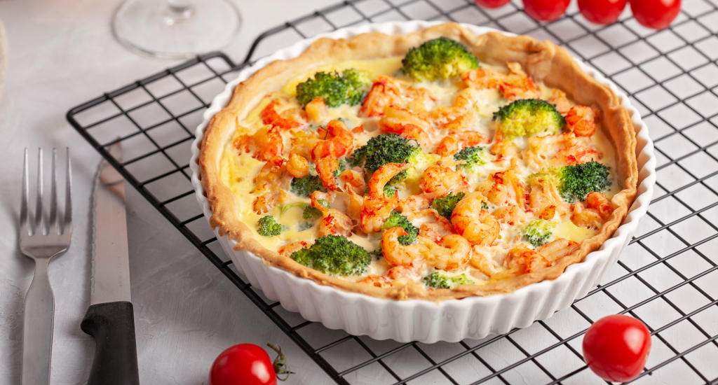 Quiche de merluza y langostinos