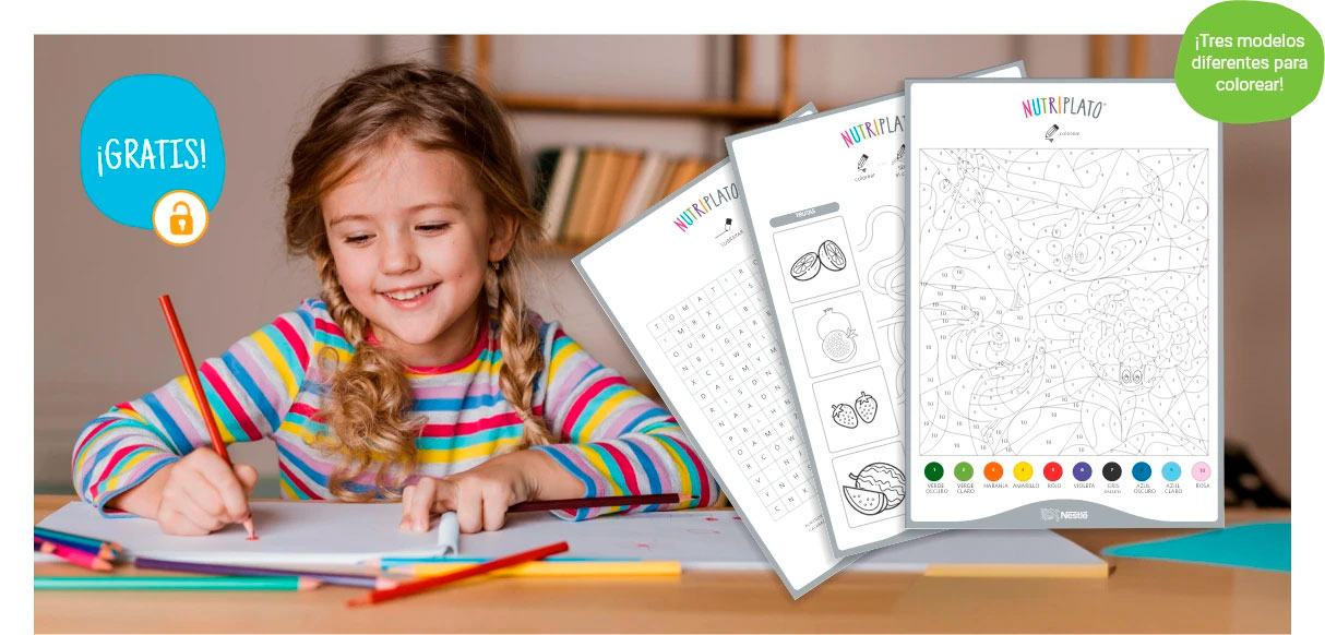 Niña coloreando dibujos de Nutriplato