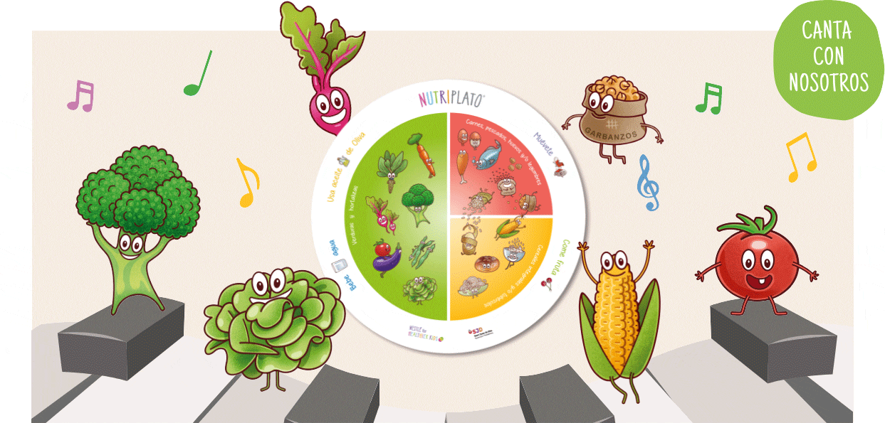 Personajes de los Nutris bailando al ritmo de música