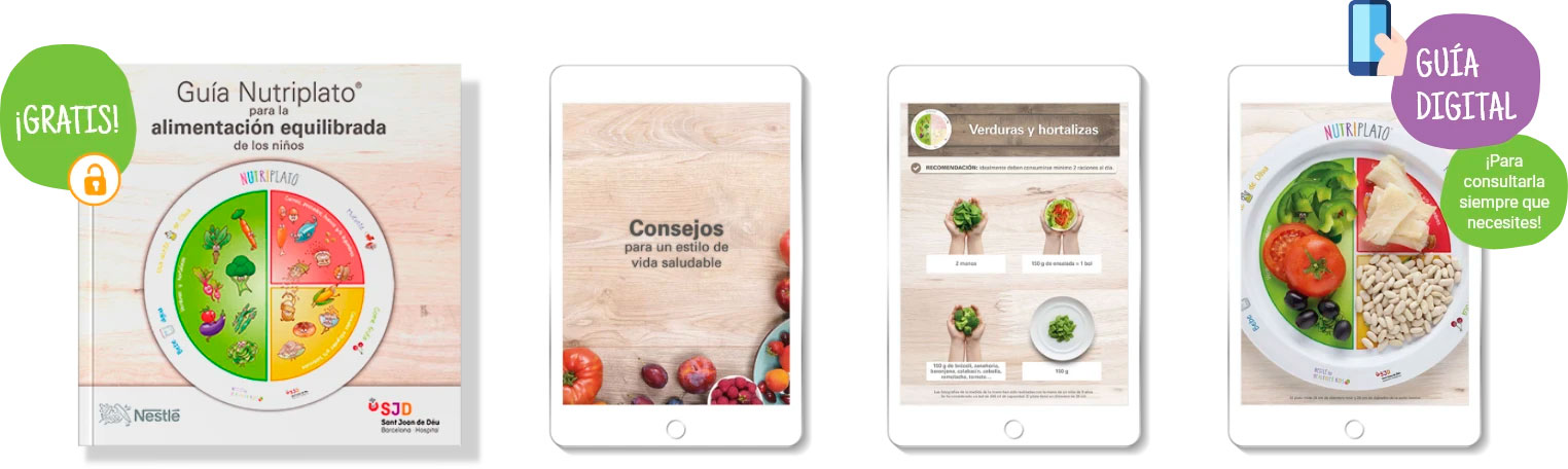 Imágenes de la guía Nutriplato en distintas pantallas de tablet